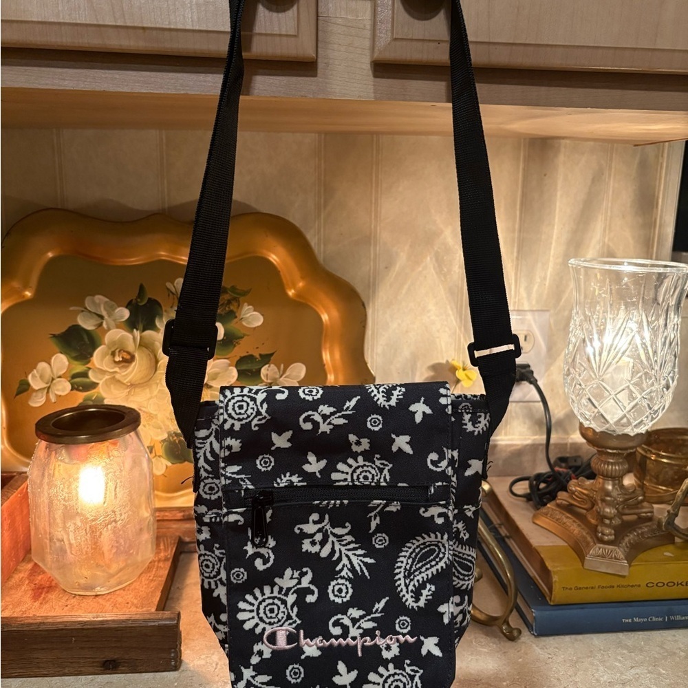 Champion Black and White Floral Crossbody Bag